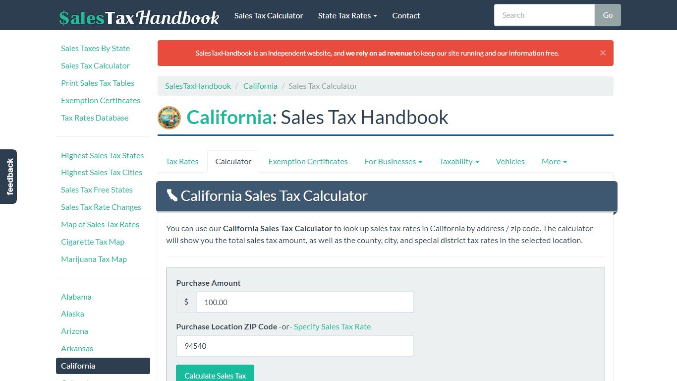 California Sales Tax Calculator - SalesTaxHandbook